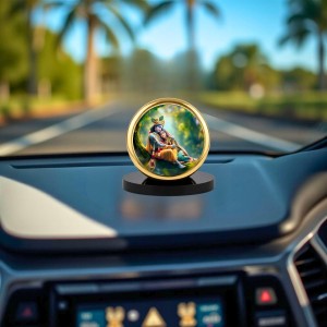 Car Dashboard/Table Top Radhaa Krishna Metal Golden Photo Stand 2x2 Inches, Compact & Stylish Spiritual Display For Car, Home & Office (Pack Of 1) (F24809)