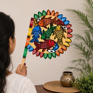 Handmade Bamboo Hand Fan (Hatpakha) â€“ Traditional Hand-Painted Handheld Fan for Cool Air, Home DÃ©cor, Festivals & Puja (Multi)