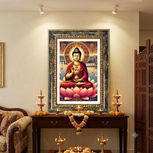 Buddha Decorative Photo Frame With White Mount | Premium Wall & Tabletop Picture Frame | Home, Office & Temple Decoration | 10x14 Inch (Pack Of 1) (F32691)