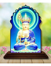 Car Dashboard/Table Top Serene Buddha Wooden Temple Photo Stand 3x4 Inches, Compact & Stylish Spiritual Display for Car, Home & Office (Pack of 1) (F22530)