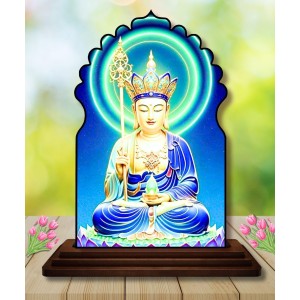 Car Dashboard/Table Top Serene Buddha Wooden Temple Photo Stand 3x4 Inches, Compact & Stylish Spiritual Display for Car, Home & Office (Pack of 1) (F22530)