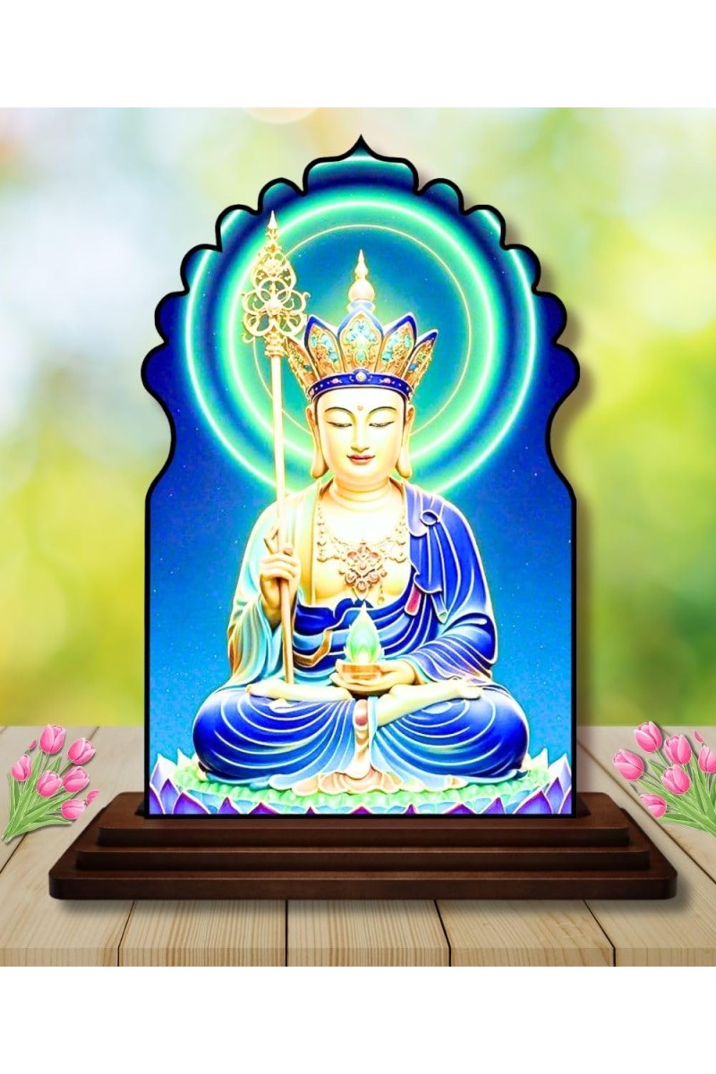 Car Dashboard/Table Top Serene Buddha Wooden Temple Photo Stand 3x4 Inches, Compact & Stylish Spiritual Display for Car, Home & Office (Pack of 1) (F22530)