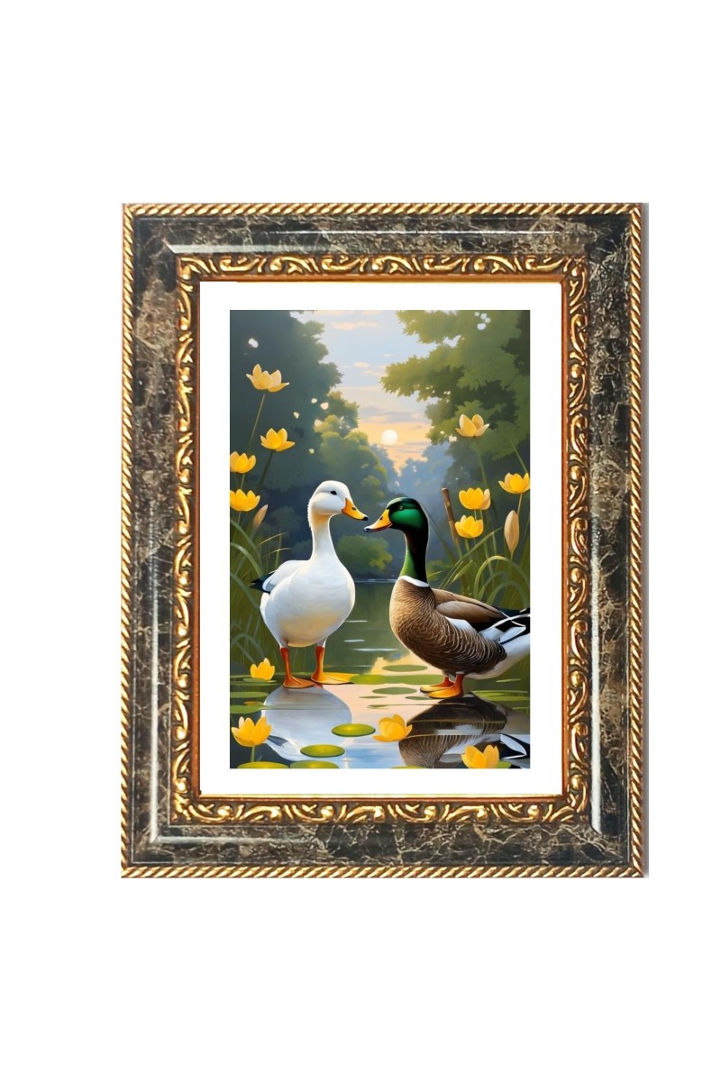Ducks In A Pond Decorative Photo Frame With White Mount | Premium Wall & Tabletop Picture Frame | Home, Office & Temple Decoration | 8x12 Inch (Pack Of 1) (F32429)