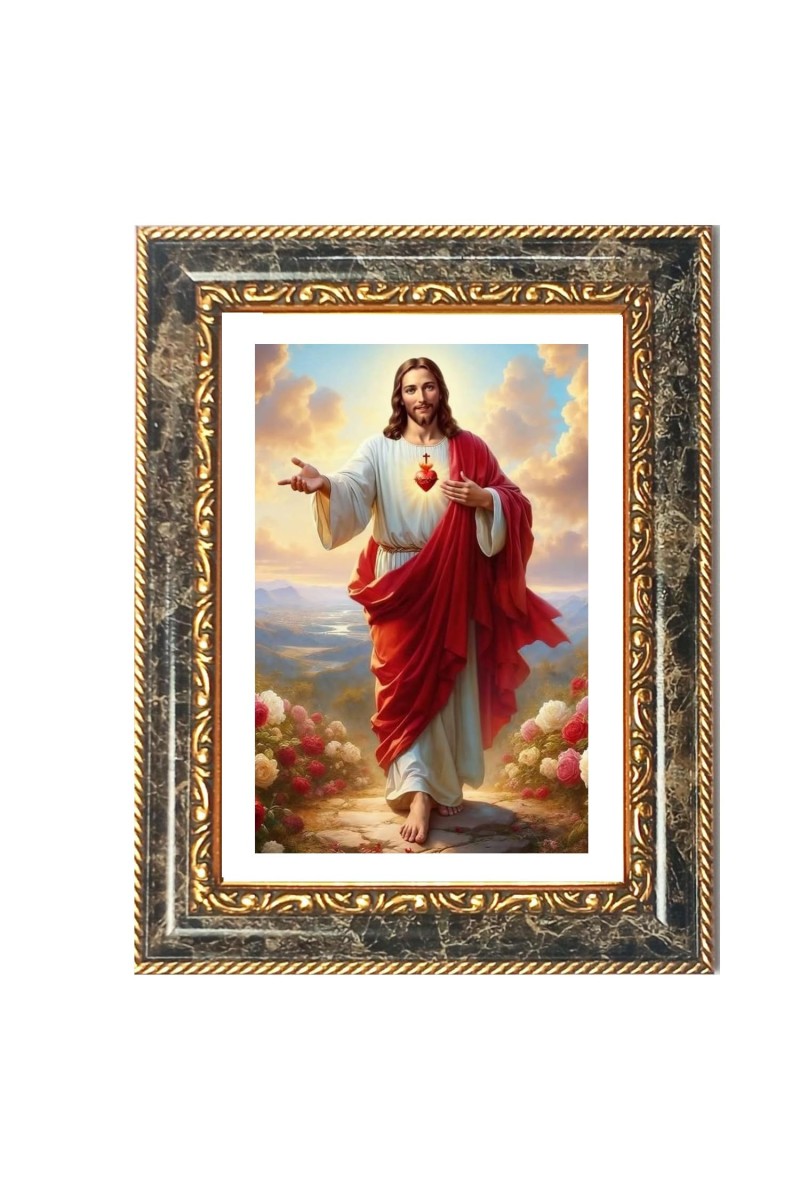 Jesus Christ Decorative Photo Frame With White Mount | Premium Wall & Tabletop Picture Frame | Home, Office & Temple Decoration | 10x14 Inch (Pack Of 1) (F32587)