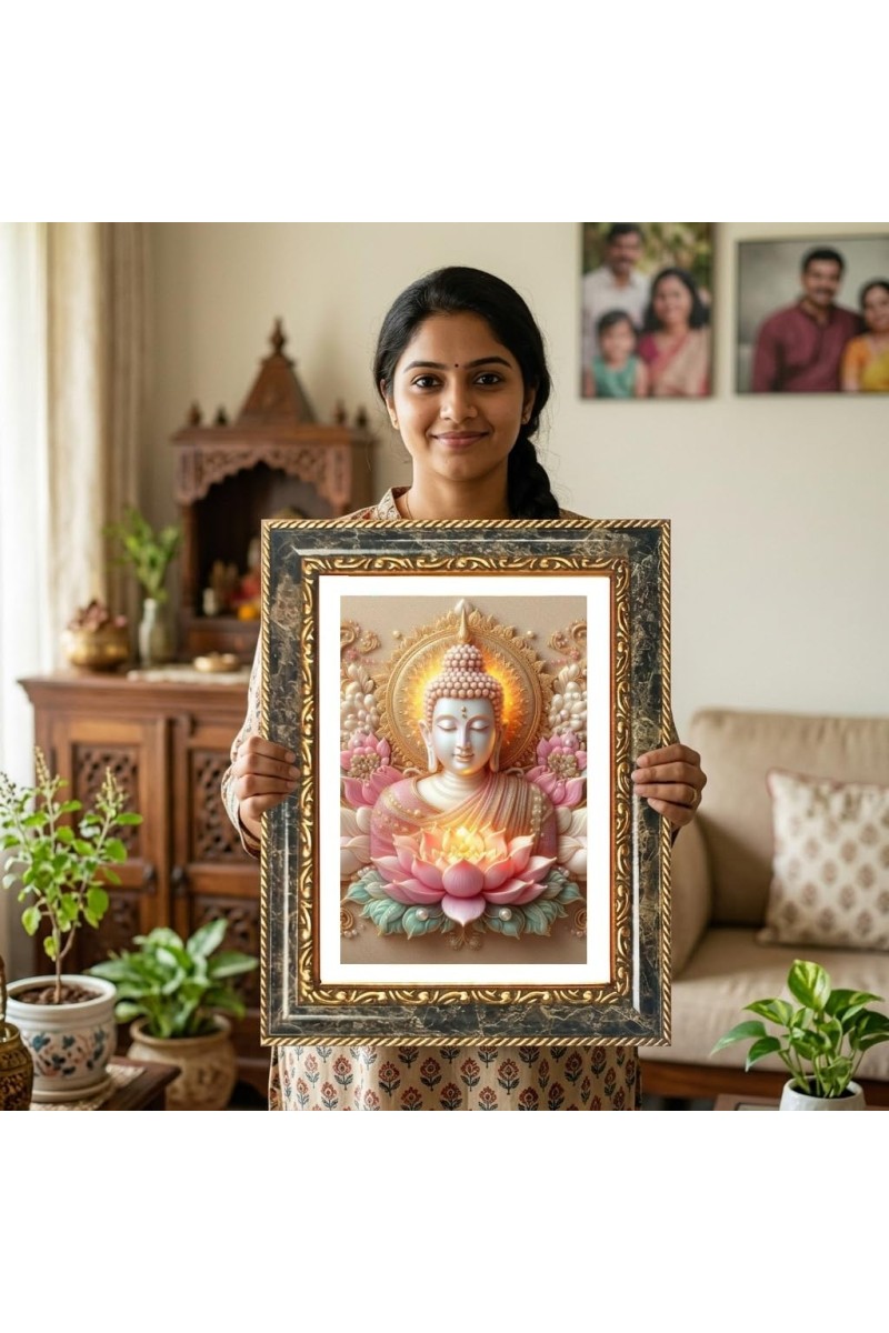 Krishna And Radhaa Decorative Photo Frame With White Mount | Premium Wall & Tabletop Picture Frame | Home, Office & Temple Decoration | 12x16 Inch (Pack Of 1) (F32503)
