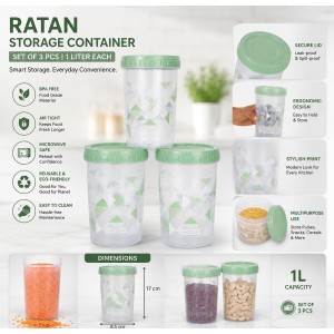 1 Litre Plastic Storage Container Set of 3 | Airtight Multipurpose Kitchen Containers for Dry Fruits, Snacks, Pulses, Sugar, Tea & Grocery Storage | BPA-Free Transparent Food Storage Jars