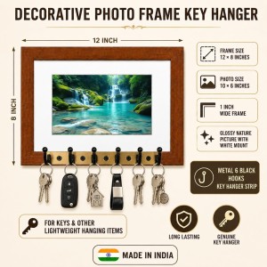 Decorative Wooden Photo Frame Key Hanger With Nature Picture, 12 X 8 Inch Wall Key Holder, 10 X 6 Inch Glossy Photo Frame, 6 Metal Hooks, Home Entrance Decor, Made In India (F38682) Decorative Wooden Photo Frame Key Hanger With Nature Picture, 12 X 8 Inch Wall Key Holder, 10 X 6 Inch Glossy Photo Frame, 6 Metal Hooks, Home Entrance Decor, Made In India (F38682)