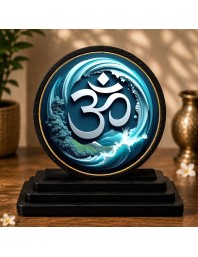 Car Dashboard Wooden Om Symbol Showpiece | 4 X 4.5 Inch Sublimation Printed Decorative Stand | 4 Mm MDF | Home Decor | Made in India (F33393)