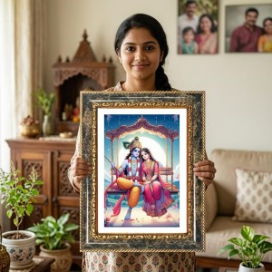 Krishna Decorative Photo Frame With White Mount | Premium Wall & Tabletop Picture Frame | Home, Office & Temple Decoration | 12x16 Inch (Pack Of 1) (F31543)