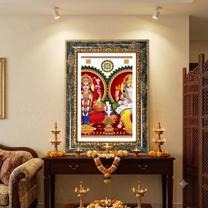Lakshmi And Ganeshaa Decorative Photo Frame With White Mount | Premium Wall & Tabletop Picture Frame | Home, Office & Temple Decoration | 8x12 Inch (Pack Of 1) (F33115)