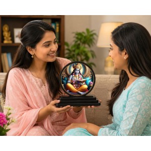 Car Dashboard Wooden Lord Krishna Showpiece | 4 X 4.5 Inch Sublimation Printed Decorative Stand | 4 Mm MDF | Home Decor | Made in India (F33296)