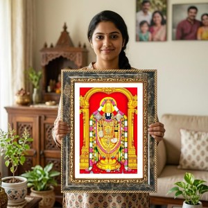 Lord Venkateswara Decorative Photo Frame With White Mount | Premium Wall & Tabletop Picture Frame | Home, Office & Temple Decoration | 8x12 Inch (Pack Of 1) (F32987)