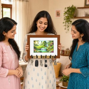 Decorative Wooden Photo Frame Key Hanger With Nature Picture, 12 X 8 Inch Wall Key Holder, 10 X 6 Inch Glossy Photo Frame, 6 Metal Hooks, Home Entrance Decor, Made In India (F38635) Decorative Wooden Photo Frame Key Hanger With Nature Picture, 12 X 8 Inch Wall Key Holder, 10 X 6 Inch Glossy Photo Frame, 6 Metal Hooks, Home Entrance Decor, Made In India (F38635)