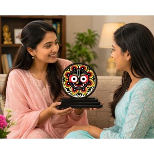 Car Dashboard Wooden Lord Jagannath Showpiece | 4 X 4.5 Inch Sublimation Printed Decorative Stand | 4 Mm MDF | Home Decor | Made in India (F33399)