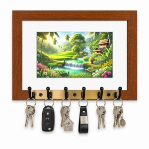Decorative Wooden Photo Frame Key Hanger With Nature Picture, 12 X 8 Inch Wall Key Holder, 10 X 6 Inch Glossy Photo Frame, 6 Metal Hooks, Home Entrance Decor, Made In India (F38635) Decorative Wooden Photo Frame Key Hanger With Nature Picture, 12 X 8 Inch Wall Key Holder, 10 X 6 Inch Glossy Photo Frame, 6 Metal Hooks, Home Entrance Decor, Made In India (F38635)