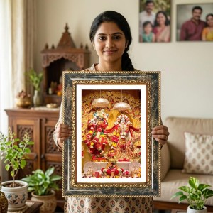 Radhaa Krishna Decorative Photo Frame With White Mount | Premium Wall & Tabletop Picture Frame | Home, Office & Temple Decoration | 8x12 Inch (Pack Of 1) (F32405)