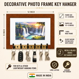 Decorative Wooden Photo Frame Key Hanger With Nature Picture, 12 X 8 Inch Wall Key Holder, 10 X 6 Inch Glossy Photo Frame, 6 Metal Hooks, Home Entrance Decor, Made In India (F38698) Decorative Wooden Photo Frame Key Hanger With Nature Picture, 12 X 8 Inch Wall Key Holder, 10 X 6 Inch Glossy Photo Frame, 6 Metal Hooks, Home Entrance Decor, Made In India (F38698)