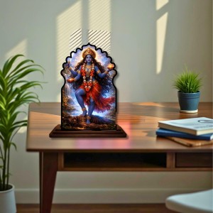 Car Dashboard/Table Top Goddess Kali Wooden Temple Photo Stand 3x4 Inches, Compact & Stylish Spiritual Display for Car, Home & Office (Pack of 1) (F22654)