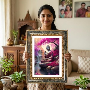 Gautam Buddha Decorative Photo Frame With White Mount | Premium Wall & Tabletop Picture Frame | Home, Office & Temple Decoration | 8x12 Inch (Pack Of 1) (F31395)