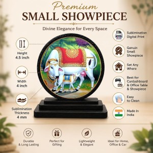 Car Dashboard Wooden Kamadhenu Cow and Calf Showpiece | 4 X 4.5 Inch Sublimation Printed Decorative Stand | 4 Mm MDF | Home Decor | Made in India (F33552) Car Dashboard Wooden Kamadhenu Cow and Calf Showpiece | 4 X 4.5 Inch Sublimation Printed Decorative Stand | 4 Mm MDF | Home Decor | Made in India (F33552)