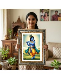 Krishna Decorative Photo Frame With White Mount | Premium Wall & Tabletop Picture Frame | Home, Office & Temple Decoration | 8x12 Inch (Pack Of 1) (F31461)