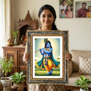Krishna Decorative Photo Frame With White Mount | Premium Wall & Tabletop Picture Frame | Home, Office & Temple Decoration | 8x12 Inch (Pack Of 1) (F31461)