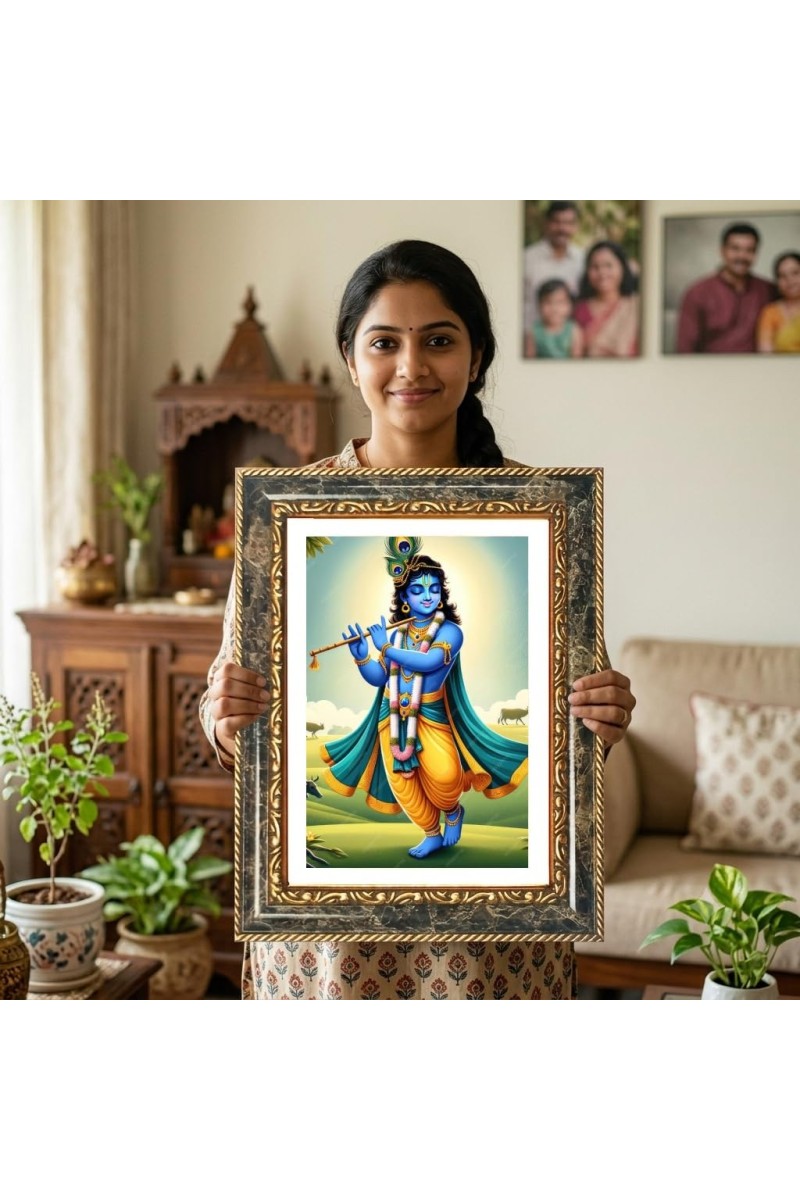 Krishna Decorative Photo Frame With White Mount | Premium Wall & Tabletop Picture Frame | Home, Office & Temple Decoration | 8x12 Inch (Pack Of 1) (F31461)
