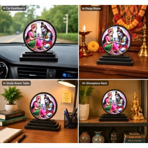 Car Dashboard Wooden Lord Shiva and Parvati Showpiece | 4 X 4.5 Inch Sublimation Printed Decorative Stand | 4 Mm MDF | Home Decor | Made in India (F33297)