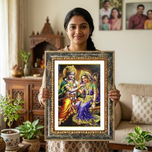 Radhaa Krishna Decorative Photo Frame With White Mount | Premium Wall & Tabletop Picture Frame | Home, Office & Temple Decoration | 8x12 Inch (Pack Of 1) (F31429)