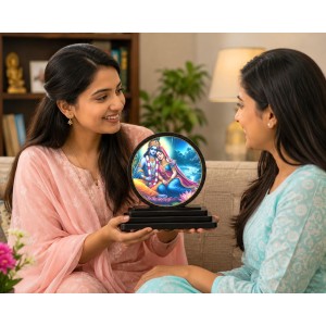 Car Dashboard Wooden Radhe Krishna Showpiece | 4 X 4.5 Inch Sublimation Printed Decorative Stand | 4 Mm MDF | Home Decor | Made in India (F33731)