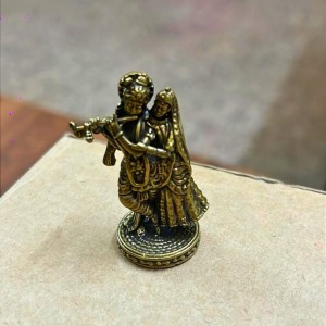 Mini Brass Murti Idol for Home DÃ©cor & Meditation | Handmade Antique Finish Brass Statue for Pooja Room, Office Desk & Spiritual Gift | Small Decorative Showpiece (Radha Krishna)