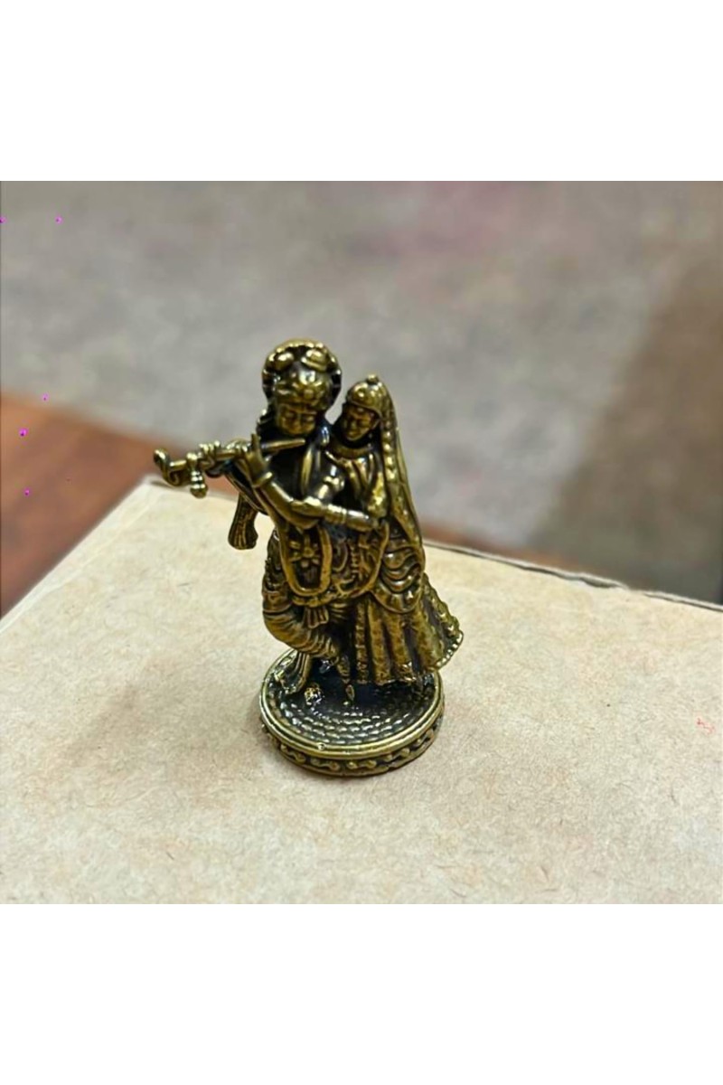 Mini Brass Murti Idol for Home DÃ©cor & Meditation | Handmade Antique Finish Brass Statue for Pooja Room, Office Desk & Spiritual Gift | Small Decorative Showpiece (Radha Krishna)