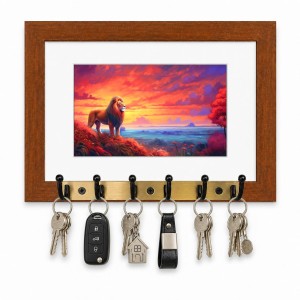 Decorative Wooden Photo Frame Key Hanger With Nature Picture, 12 X 8 Inch Wall Key Holder, 10 X 6 Inch Glossy Photo Frame, 6 Metal Hooks, Home Entrance Decor, Made In India (F38636)