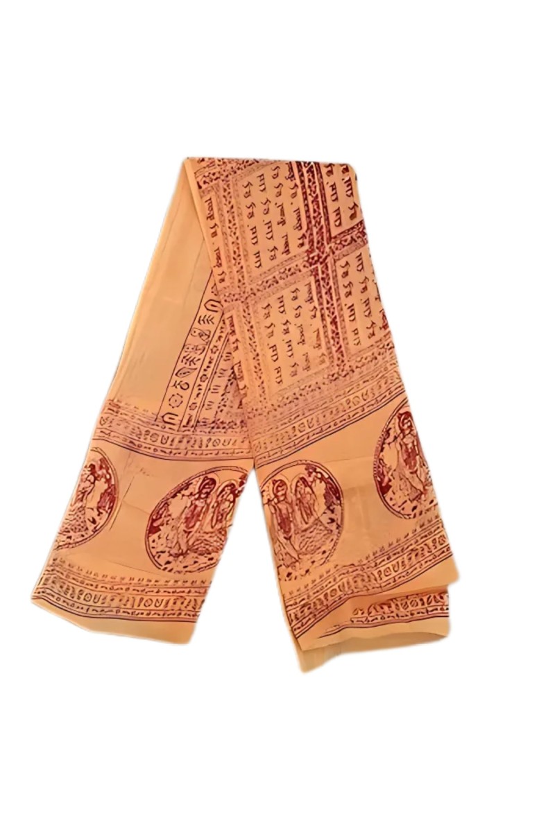 Namabali with Hare Krishna Print â€“ Saffron Silk Angavastram | Ram Naam Religious Cloth for Puja, Meditation, Aarti & Spiritual Rituals â€“ 45 x 29 Hindu Prayer Shawl