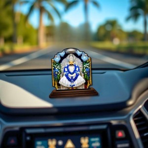 Car Dashboard/Table Top Khatu Shyam Ji Wooden Rectangle Photo Stand 3x4 Inches, Compact & Stylish Spiritual Display for Car, Home & Office (Pack of 1) (F22246)