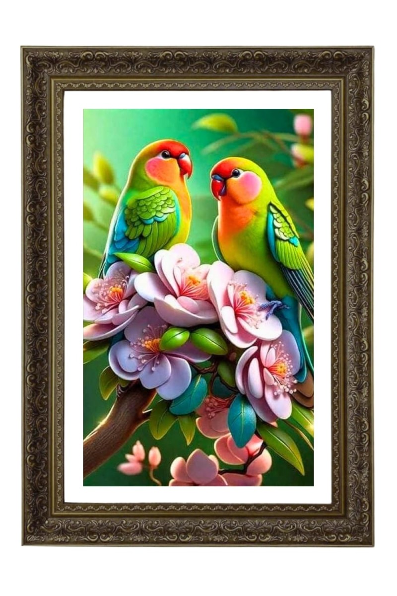 Rosy-faced Peach-faced Lovebirds. Big Photo Frame - 20x28 Inches For Home,Temple & Office Decoration (F10684)