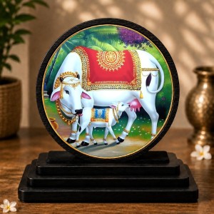Car Dashboard Wooden Kamadhenu Cow and Calf Showpiece | 4 X 4.5 Inch Sublimation Printed Decorative Stand | 4 Mm MDF | Home Decor | Made in India (F33552) Car Dashboard Wooden Kamadhenu Cow and Calf Showpiece | 4 X 4.5 Inch Sublimation Printed Decorative Stand | 4 Mm MDF | Home Decor | Made in India (F33552)