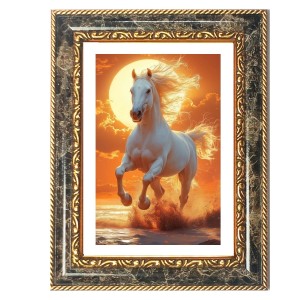 Horse Decorative Photo Frame With White Mount | Premium Wall & Tabletop Picture Frame | Home, Office & Temple Decoration | 8x12 Inch (Pack Of 1) (F32533)