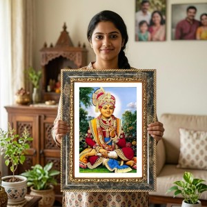 Bal Krishna Decorative Photo Frame With White Mount | Premium Wall & Tabletop Picture Frame | Home, Office & Temple Decoration | 10x14 Inch (Pack Of 1) (F32557)