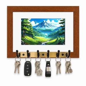 Decorative Wooden Photo Frame Key Hanger With Nature Picture, 12 X 8 Inch Wall Key Holder, 10 X 6 Inch Glossy Photo Frame, 6 Metal Hooks, Home Entrance Decor, Made In India (F38861) Decorative Wooden Photo Frame Key Hanger With Nature Picture, 12 X 8 Inch Wall Key Holder, 10 X 6 Inch Glossy Photo Frame, 6 Metal Hooks, Home Entrance Decor, Made In India (F38861)