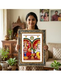 Lakshmi And Ganeshaa Decorative Photo Frame With White Mount | Premium Wall & Tabletop Picture Frame | Home, Office & Temple Decoration | 8x12 Inch (Pack Of 1) (F33115)