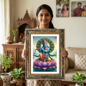Krishna Decorative Photo Frame With White Mount | Premium Wall & Tabletop Picture Frame | Home, Office & Temple Decoration | 8x12 Inch (Pack Of 1) (F32538)
