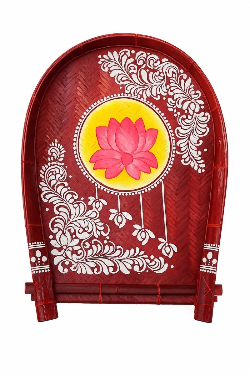 Handmade Bamboo Wedding Kulo for Bengali Boron & Khoi Dan | Traditional Hand-Painted Bamboo Kulo Tray for Wedding, Puja Decoration & Rituals | Eco-Friendly