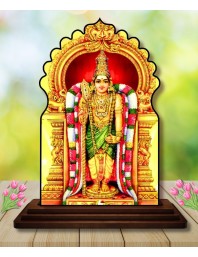 Car Dashboard/Table Top Lord Murugan Wooden Temple Photo Stand 3x4 Inches, Compact & Stylish Spiritual Display for Car, Home & Office (Pack of 1) (F22468)