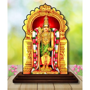 Car Dashboard/Table Top Lord Murugan Wooden Temple Photo Stand 3x4 Inches, Compact & Stylish Spiritual Display for Car, Home & Office (Pack of 1) (F22468)