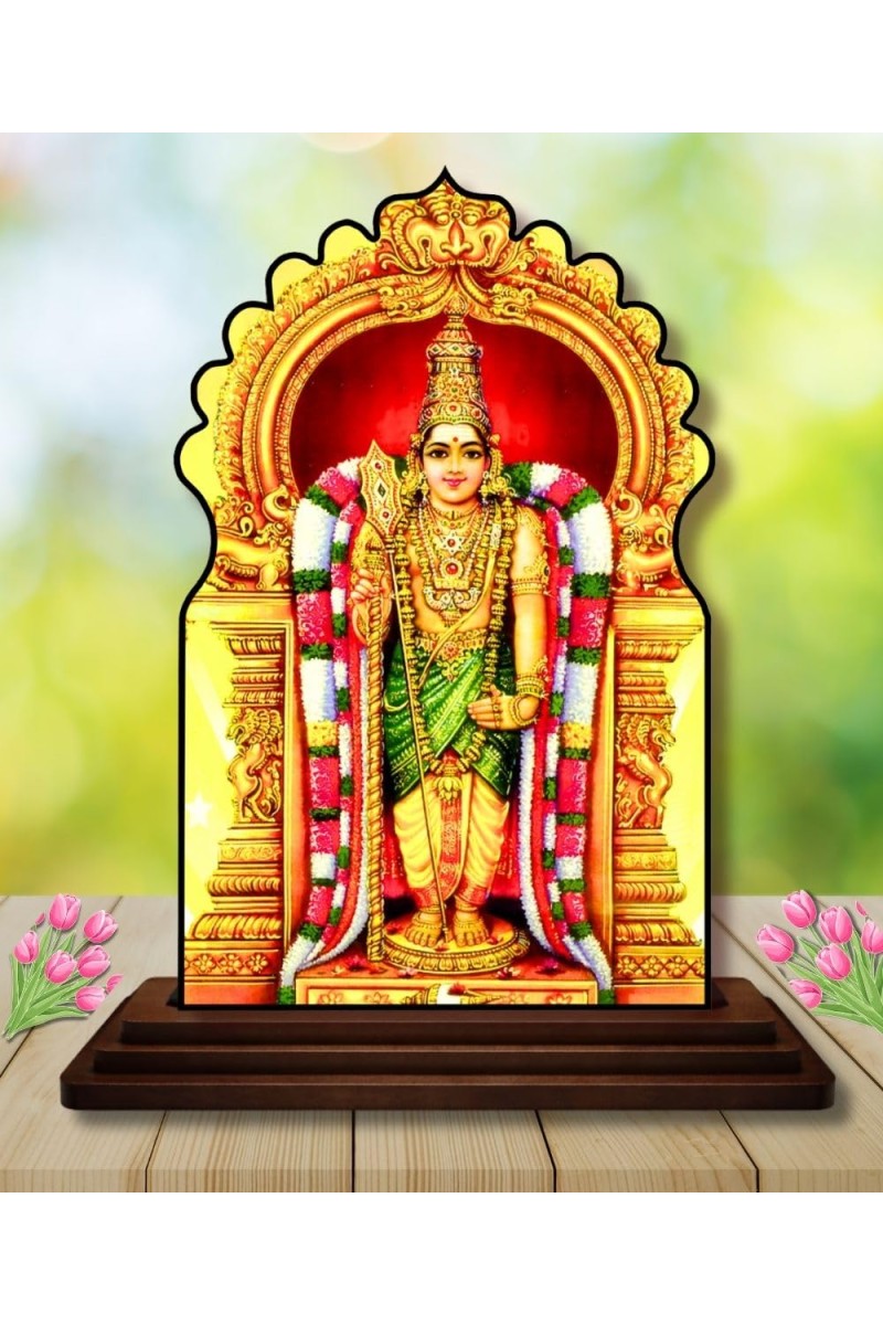 Car Dashboard/Table Top Lord Murugan Wooden Temple Photo Stand 3x4 Inches, Compact & Stylish Spiritual Display for Car, Home & Office (Pack of 1) (F22468)
