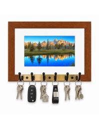 Decorative Wooden Photo Frame Key Hanger With Nature Picture, 12 X 8 Inch Wall Key Holder, 10 X 6 Inch Glossy Photo Frame, 6 Metal Hooks, Home Entrance Decor, Made In India (F38659)