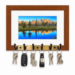 Decorative Wooden Photo Frame Key Hanger With Nature Picture, 12 X 8 Inch Wall Key Holder, 10 X 6 Inch Glossy Photo Frame, 6 Metal Hooks, Home Entrance Decor, Made In India (F38659)