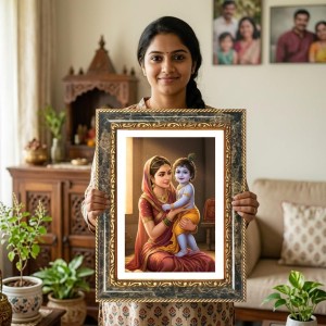 Goddess Yashoda Shri Little Krishna Decorative Photo Frame With White Mount | Premium Wall & Tabletop Picture Frame | Home, Office & Temple Decoration | 8x12 Inch (Pack Of 1) (F32522) Goddess Yashoda Shri Little Krishna Decorative Photo Frame With White Mount | Premium Wall & Tabletop Picture Frame | Home, Office & Temple Decoration | 8x12 Inch (Pack Of 1) (F32522)