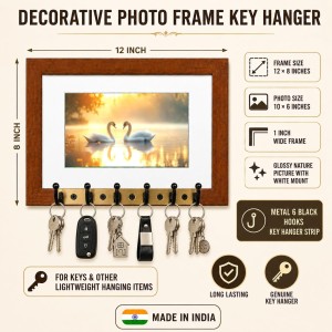 Decorative Wooden Photo Frame Key Hanger With Nature Picture, 12 X 8 Inch Wall Key Holder, 10 X 6 Inch Glossy Photo Frame, 6 Metal Hooks, Home Entrance Decor, Made In India (F38637) Decorative Wooden Photo Frame Key Hanger With Nature Picture, 12 X 8 Inch Wall Key Holder, 10 X 6 Inch Glossy Photo Frame, 6 Metal Hooks, Home Entrance Decor, Made In India (F38637)